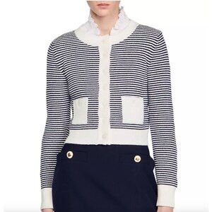 Sandro Blue White Peny Cardigan - Size XS/S